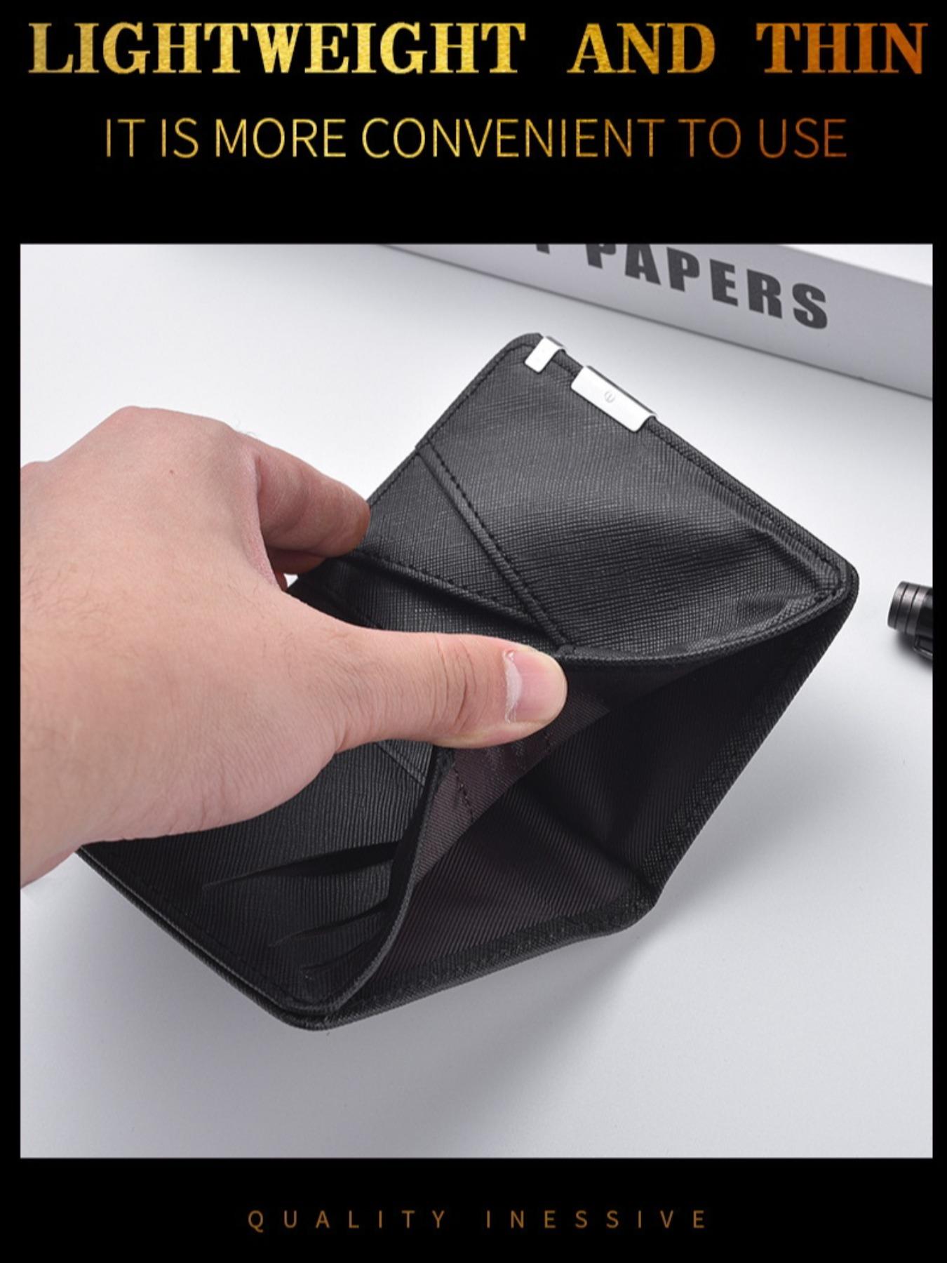 Men's Short Leather Wallet with Iron Edge Cross Texture, Multi-Card Slots Money Clip Card Holder, High-End Style Men's Wallet