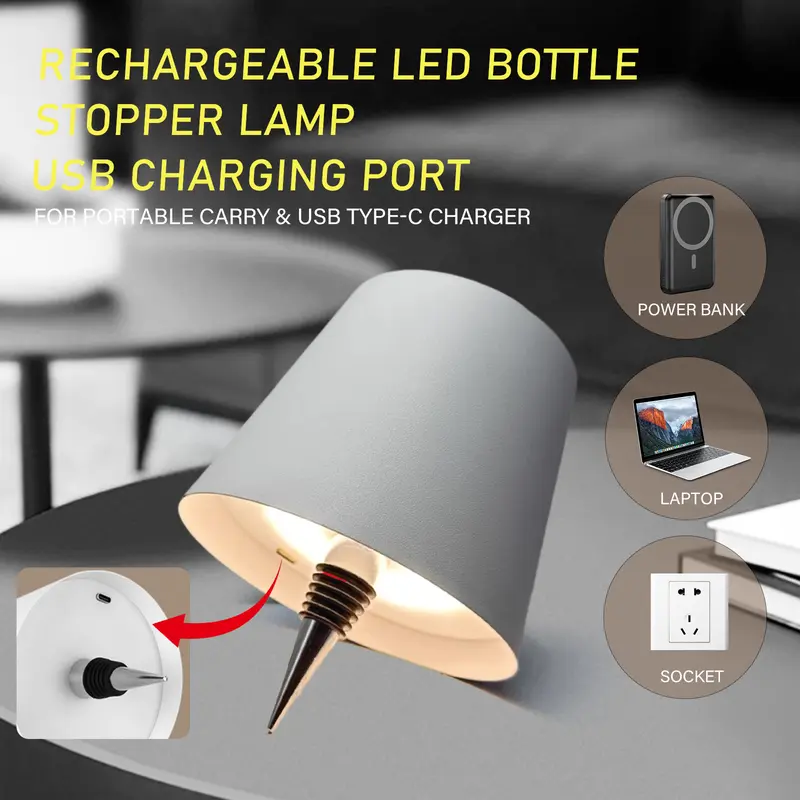 Product Introduction of 2025 New Wireless Bottle Lamp Metal Material - Led Bottle Lights For Liquor & Wine Bottles,Cordless Lampshade, Whiskey Bottle Top Light, Bottle Stopper Night Light Kit, Rechargeable 3-Tone Touch-Dimmable 3