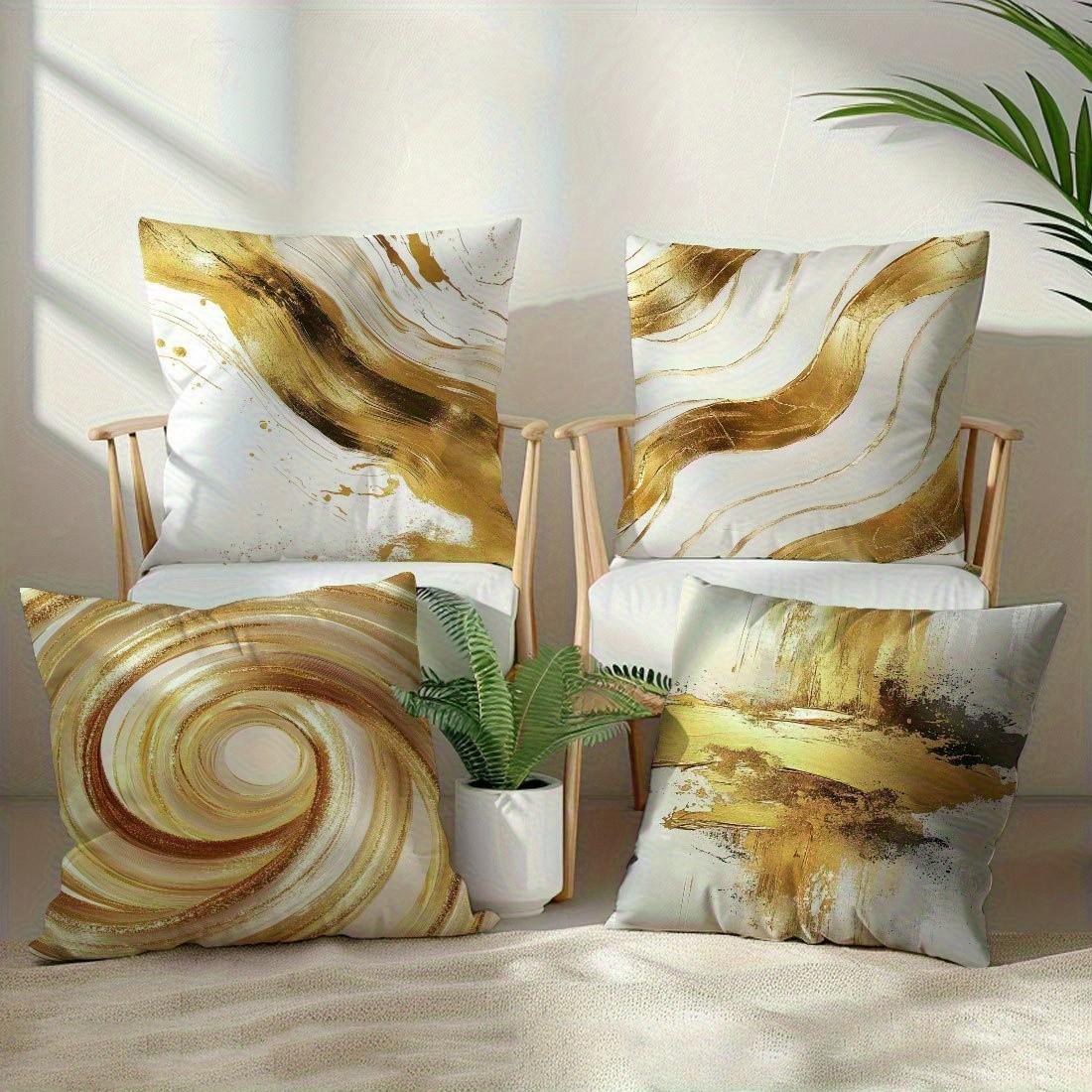 Abstract Print Decorative Pillow Covers, 4-Piece Set, Invisible Zipper, Easy to Clean, for Bedroom, Living Room, Sofa, Car, Home Decoration