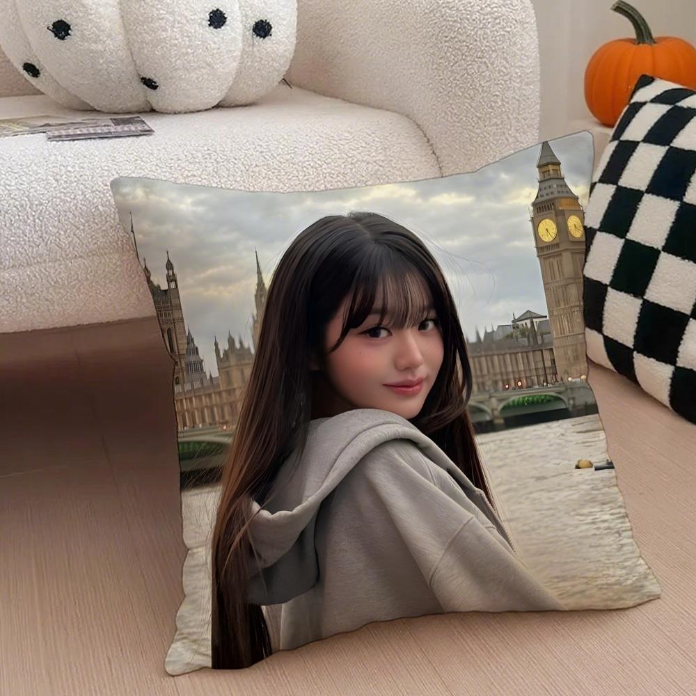 Korea kpop singer idol Jang Wonyoung Pillow Case Anti-dustmite Pillowcase Sofa Cushion Cover with Invisible Zipper Silky Short Plush Polyester Microfiber Fabric White Available in Different Sizes for Home Bed Use