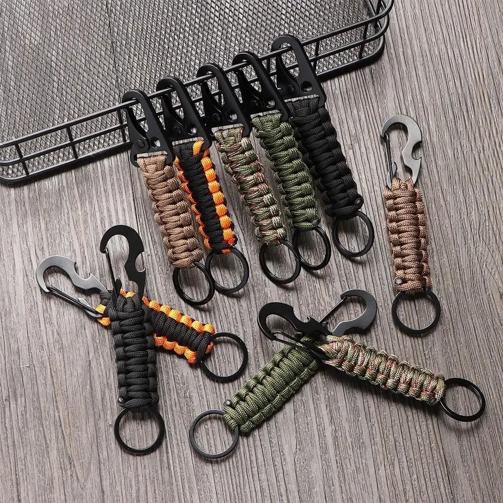 Multifunctional Paracord Survival Keychain Set 13cm, Random 3PCS Paracord Charms + 1 Carabiner, Emergency Rope Knot Bottle Opener Gear for Outdoor Hiking & Camping, Compact Keychains, Survival Equipment, Unisex, Carabiner Clip, Edc Gear, Portable Edc, Sur