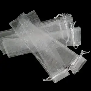 9.84IN 50-Pack Organza Fan Pouches with Drawstring, Multipurpose Sheer Organza Bags for Wedding Favors, Party Gifts, and Hand Fan Storage