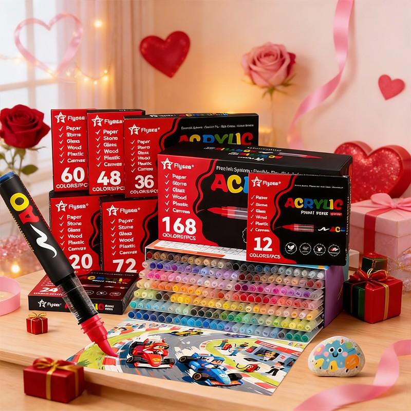 Flysea4901 Liquid Acrylic Markers, Art Marker Pen, Large Capacity Stackable Non-Bleed Ink Pens, Long-Lasting Vibrant Colors for Drawing & Doodling