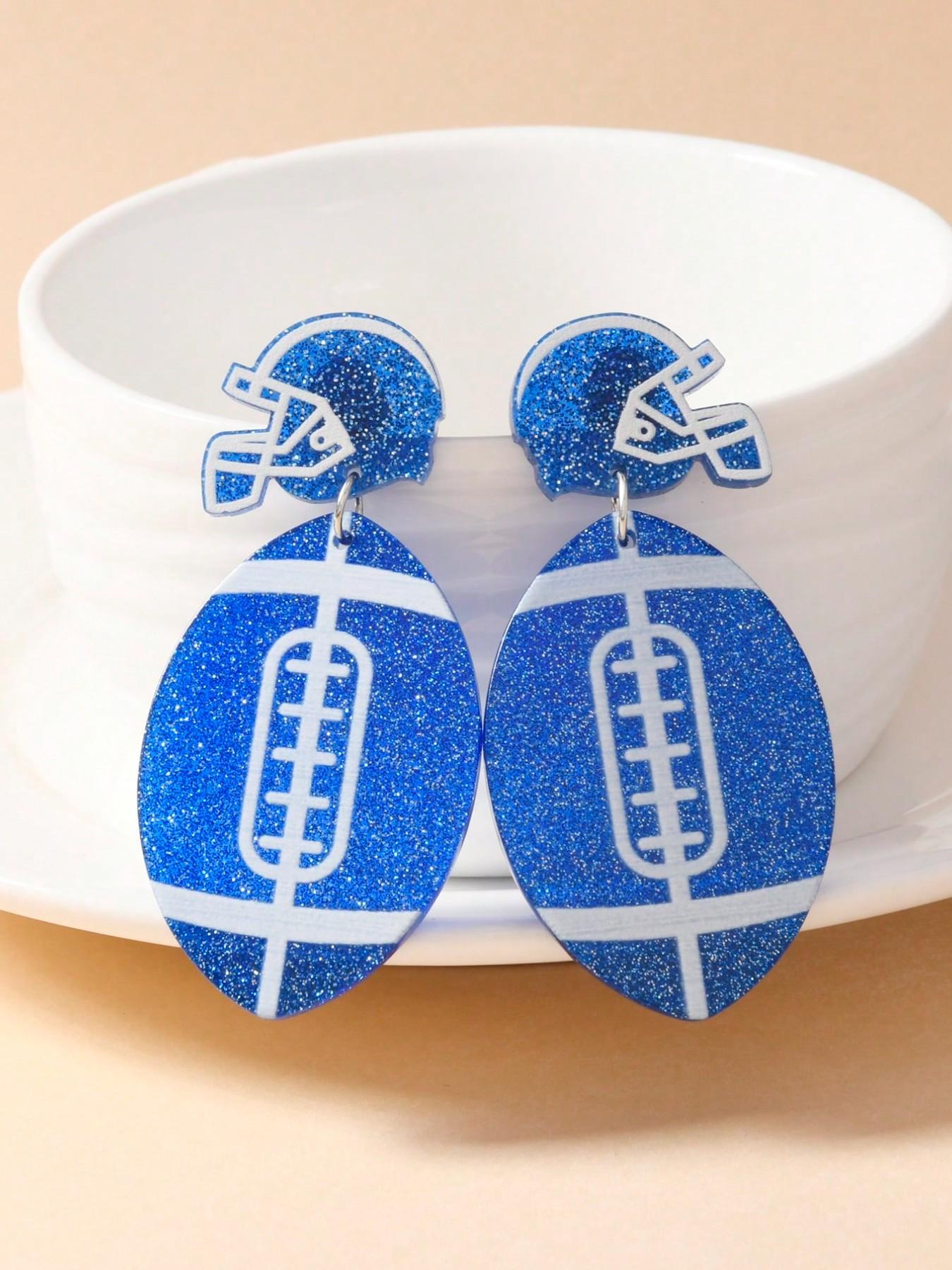 Lightweight Flashing Acrylic Blue Football Helmet Pendant Earrings, Super Bowl Event Jewelry, Daily Wear, Concert, Gift for Football Lovers