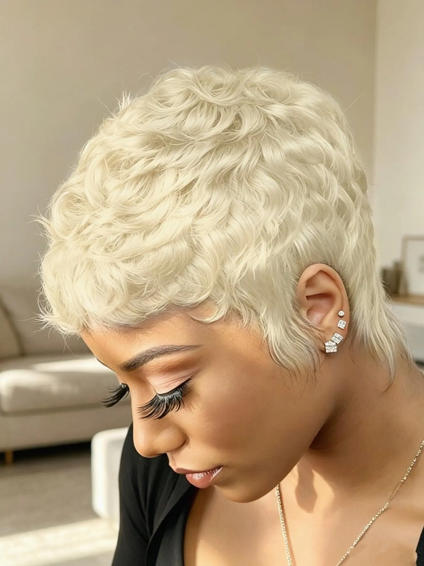 blonde 613 machine made short straight layered human hair wig for women pixie cut human hair wigs daily party cosplay gift use  wig