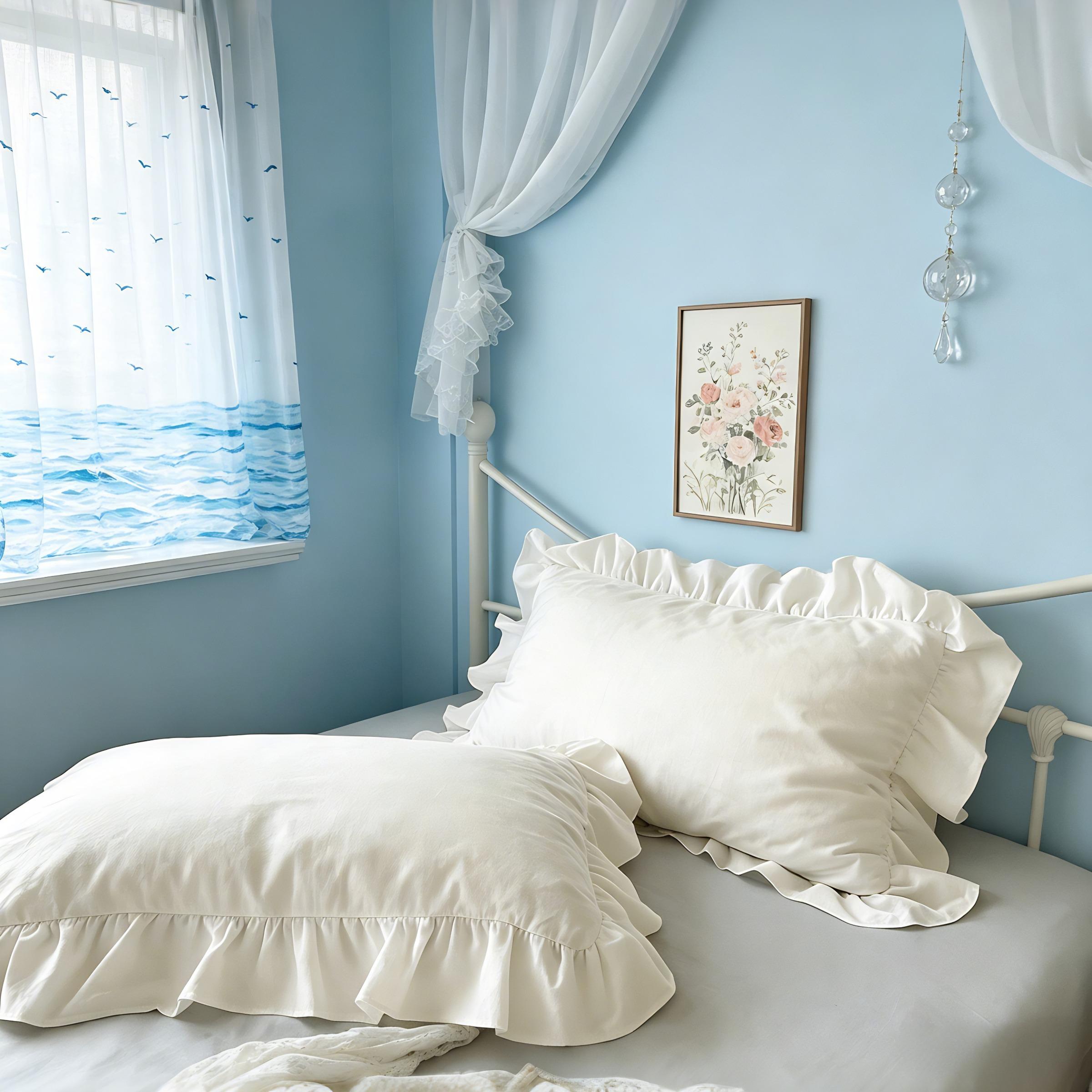 2Pcs French Ruffle Throw Pillowcases, Solid Color Gentle Design, Skin-friendly Breathable and Comfortable, Suitable for Bedroom, Dorm and Home Decoration Daily Use