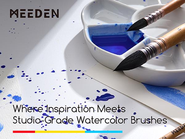 MEEDEN Watercolor Brushes Professional - Synthetic Squirrel Hair Artist Paint Brushes Set with Beech Wood Handle Great for Artists Hobbyists