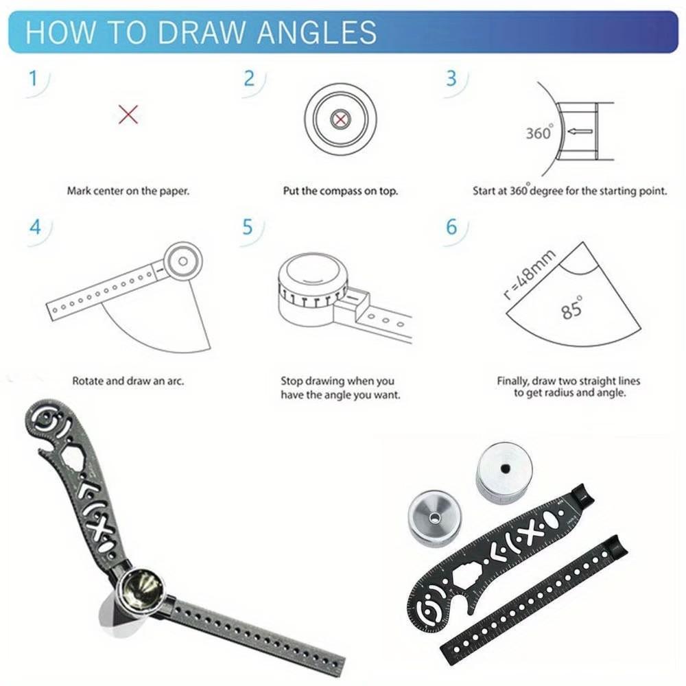 Dual Function Magnetic 360° Rotating Compass Ruler, Durable Precision Tool for Tech Drawing, Archi-Drafting, Ergo-Grip Design