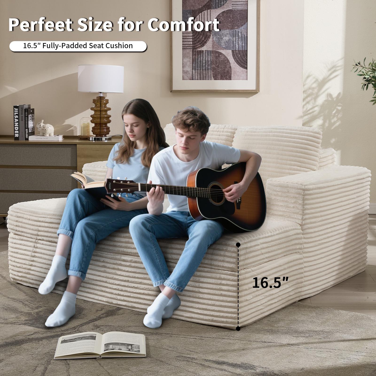 [SpringStatements] Boneless Chaise Lounge, Upholstered Sofa Bed with Throw Pillows and Armrests, No Assembly Required, Indoor Sleeper Chair- Luxurious Plush Corduroy Chair Bed for Living Room