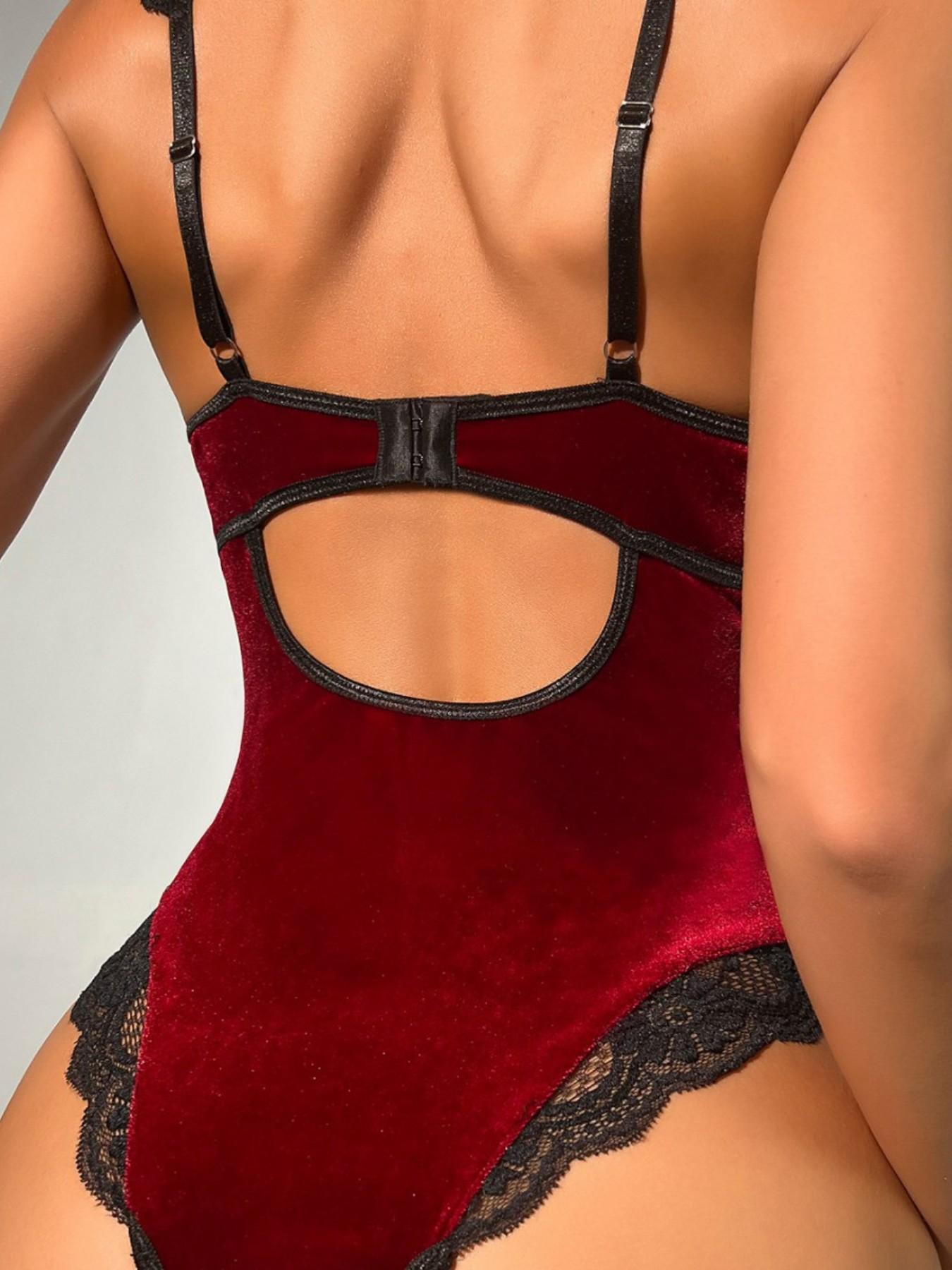 Women's Sexy Lingerie Underwear Burgundy, green, and black velvet sculpting bodysuit XXL