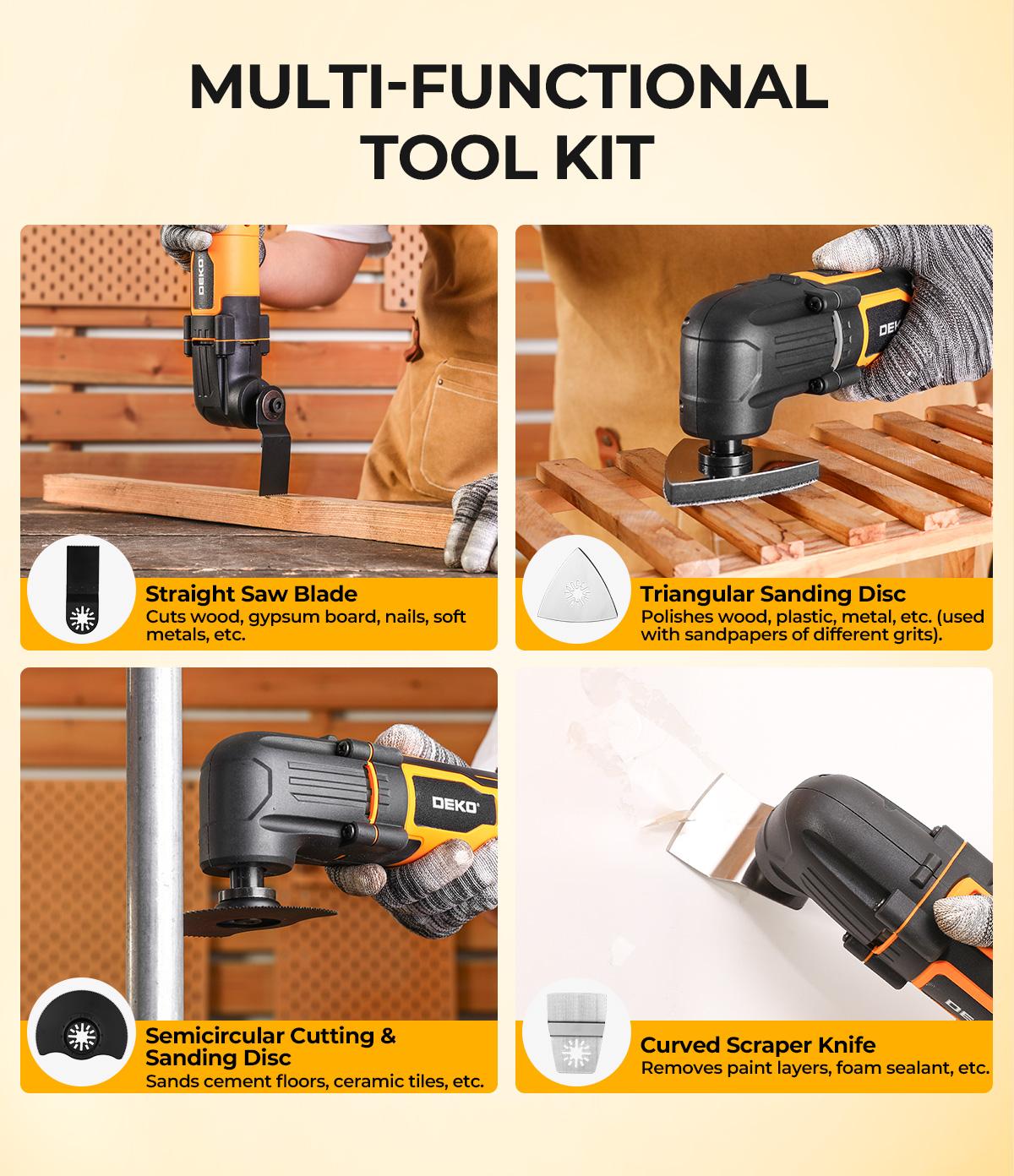 DEKO 300W/2.5A Corded Oscillating Tool With 10 Sandpapers Grinding Pads Wrench 1-1/4 Inch End Cutting Blade 6 Adjustable Speeds Up To 22,000 RPM 120V Multi-Function Saw For DIY Home Renovation Cutting Sanding Polishing Scraping