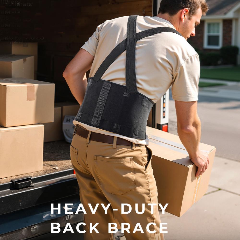 Work Back Brace with Adjustable Shoulder Straps [Stronger Support & Breathable Mesh] Breathable Lumbar Brace Lower Back Support Belt for Men Women - for Lifting, Warehouse, Construction & Moving