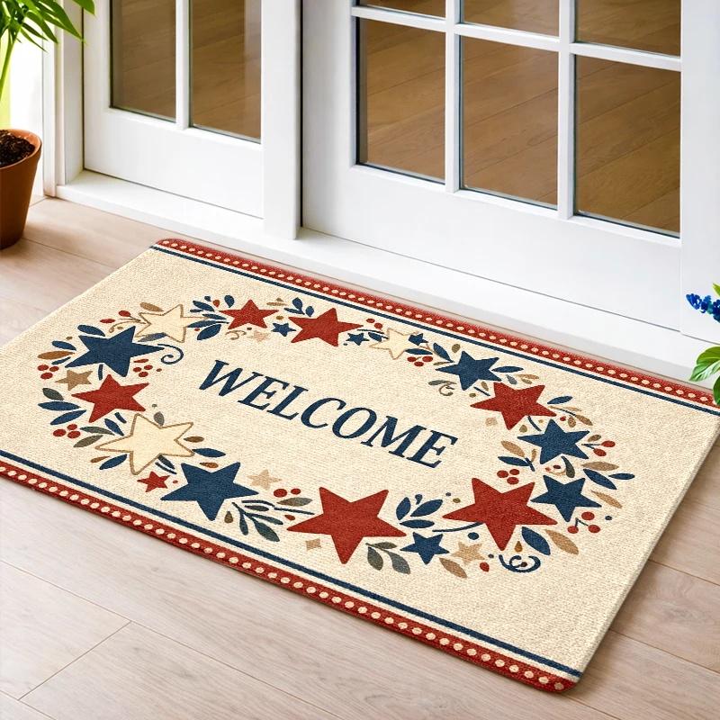 Country Star Wreath Print Doormat Flannel With Rubber Backing Non Slip Absorbent Durable Machine Washable Multipurpose Floor Rug Perfect For Front Door Entryway Living Room Bathroom Indoor Home Decor Treads Stair Non-Slip Country Star Wreath Print Doormat Flannel With Rubber Backing Non Slip Absorbent Durable Machine Washable Multipurpose Floor Rug Perfect For Front Door Entryway Living Room Bathroom Indoor Home Decor Treads Stair Non-Slip