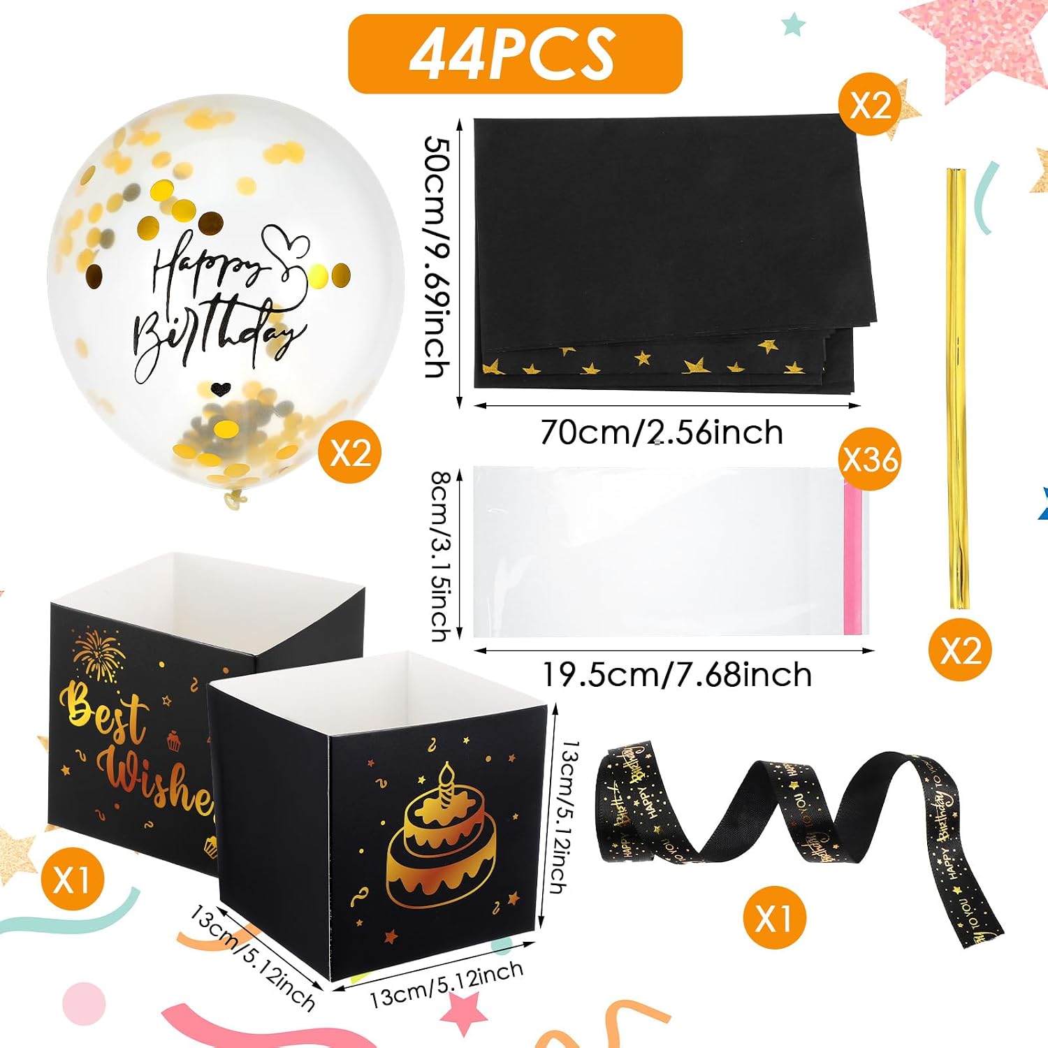 Birthday  Pull Box, Funny  Balloon Box for   Happy Birthdays Intresting Gifts Set for Men Women Girlfriend   Wife Sister(Black)