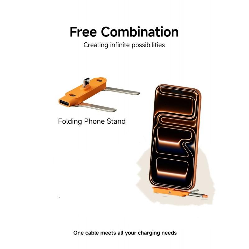 240W Fast Charging Cable Type C to C with Removable Foldable Bracket Stand for Phone Tablet Supports Simultaneous Charging and Gaming Watching Videos Durable Silicone Zinc Alloy Shell 150cm Long,Applicable to iPhone 15 - 17 Pro Max / Samsung /