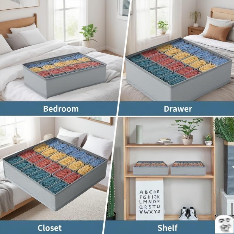 Foldable storage box - a vertically designed wardrobe storage box that saves space for storing underwear, socks, bras, and accessories - perfect for wardrobes, drawers, bathrooms, and offices - gray, clothes storage box, drawer storage box