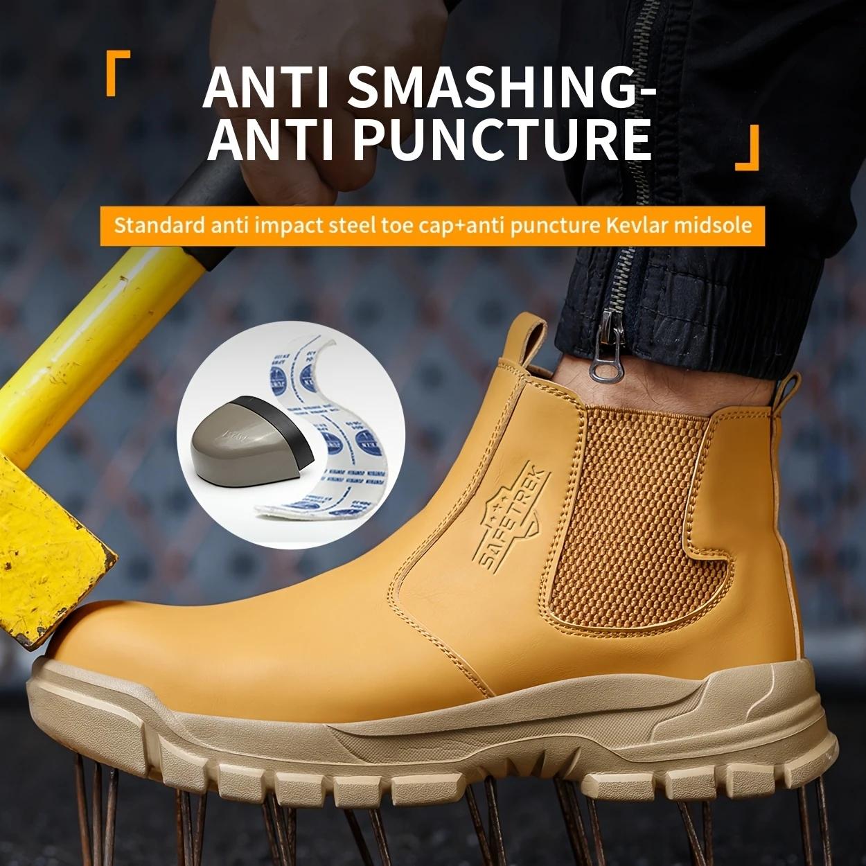 Steel Toe Boots for Men Waterproof Safety Shoes Leather Chelsea Boots Puncture Proof Slip-on Work Boots Footwear steel toe shoes non slip work shoes