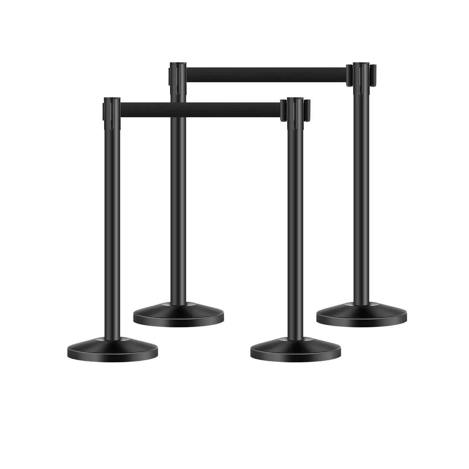 【Black Friday】VEVOR 4-Pcs Minimalist Carbon Steel Black Stanchion Posts with Retractable Belts, Adjustable Sand-Fill Base, Adjustable Size Crowd Control Barriers for Theaters, Weddings