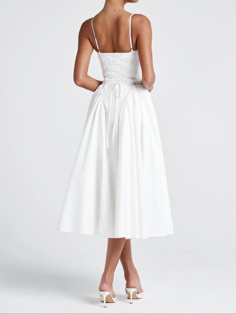 Pure Color Elegant Sleeveless Long Dress, Waist Cinched Design, Fitted Style, Plain Pattern, Perfect for Various Occasions