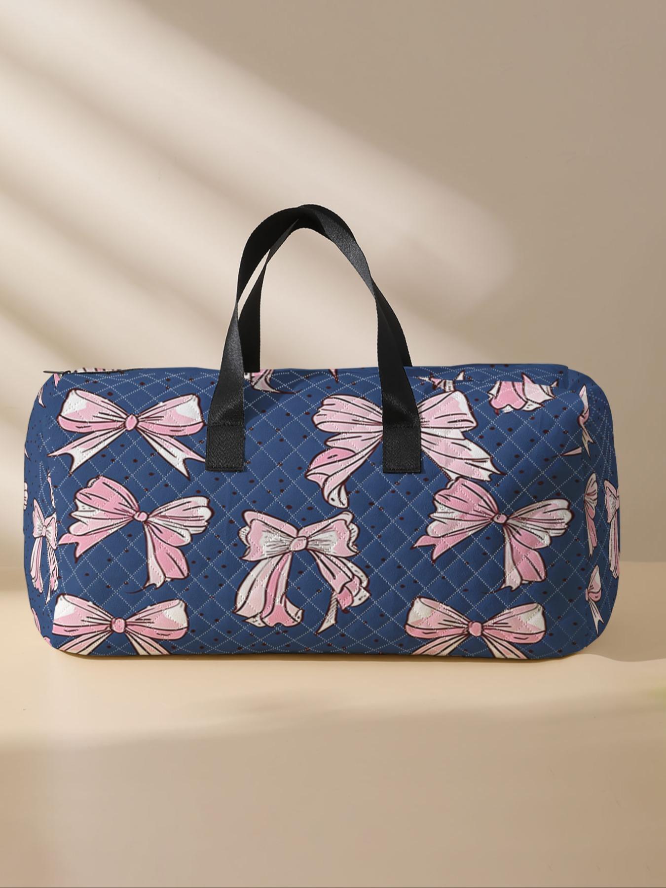 2024 New Style Quilted Bow Pattern Duffle Bag, Large Capacity Travel Bag, Portable Overnight Duffel Bag with Shoe Storage, Fashionable Travel Bag for Women & Girls