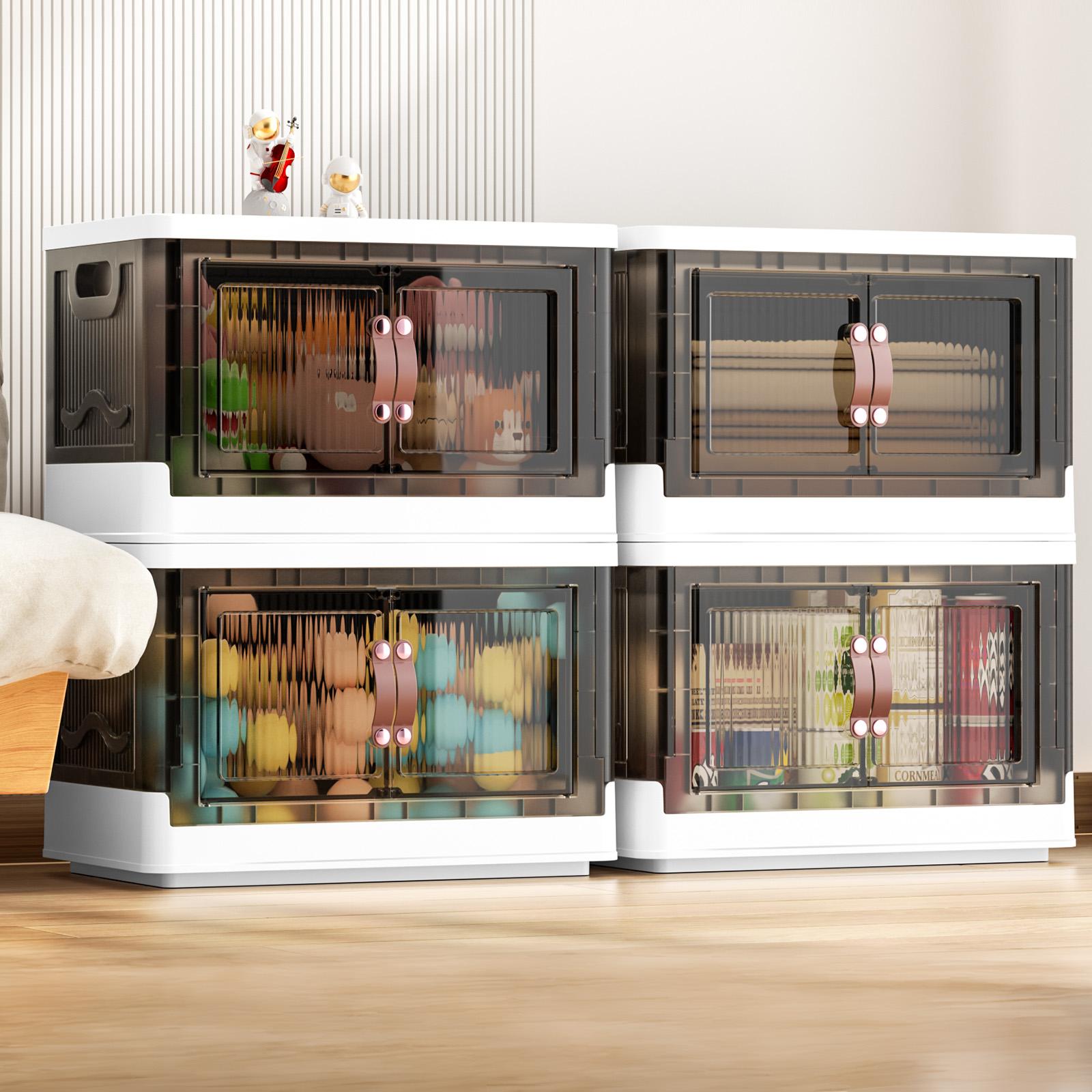 7CODE 4 Tier Plastic Storage Bins with Lids , Stackable Storage Containers with Wheels, Folding Storage Boxes, Collapsible Storage Bins, Closet Organizers and Storage for Living Room,Kitchen,Office,Dorm