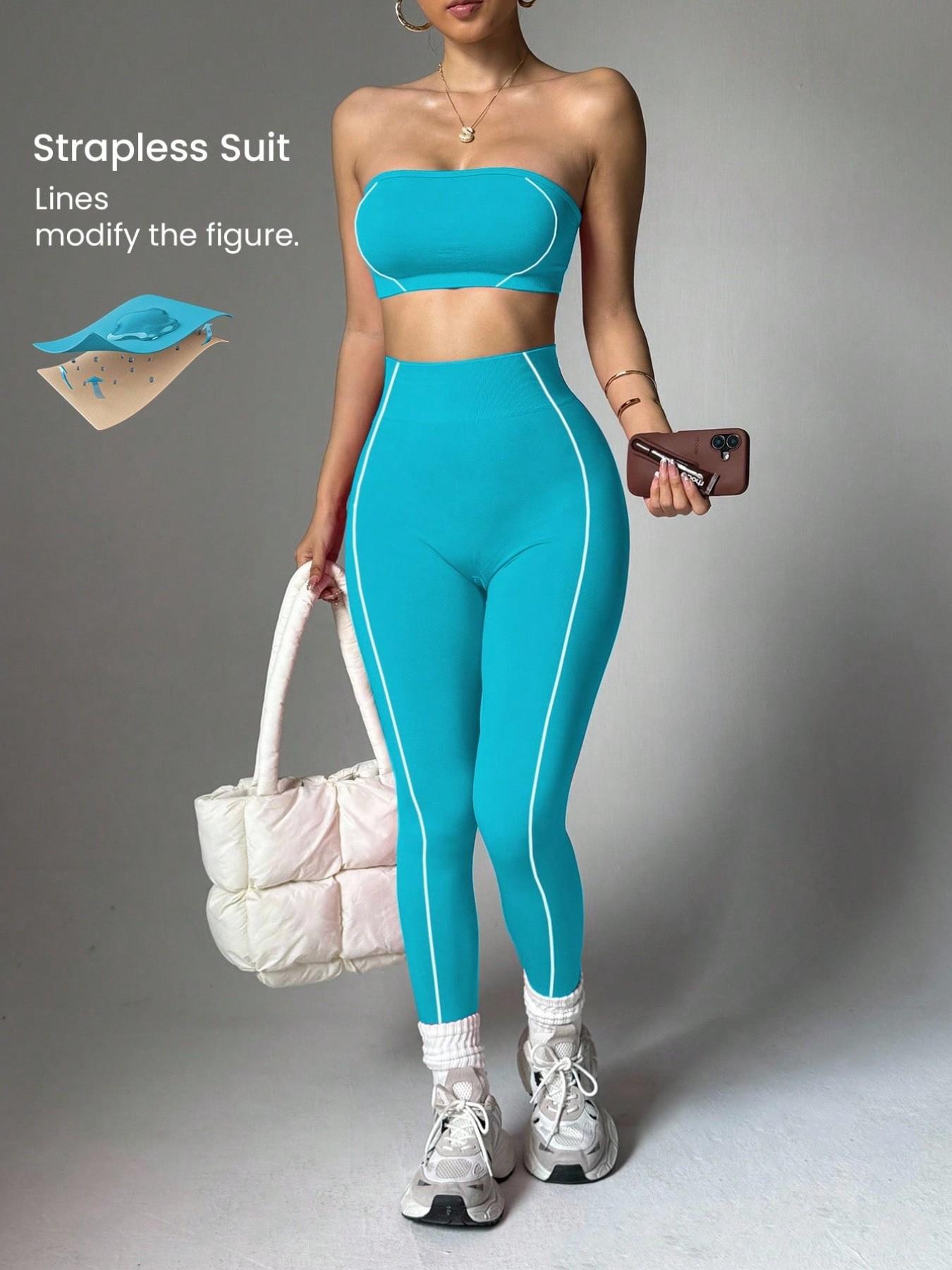 Women's Seamless Yoga Sportswear Set, Crop Top + Leggings, Anti-Slip Silicone Design, Breathable Comfort, Ideal for Gym, Running, Cycling,Crop Top + Tight Pants, Yoga Leggings, Breathable Activewear, Sports Fitness Wear
