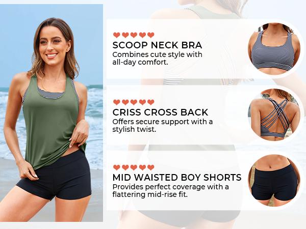 Aqua Eve Three Piece Athletic Tankini Swimsuits for Women with Swim Tank Tops with Boy Shorts and Sports Bra Modest Bathing Suit Aqua Eve Three Piece Athletic Tankini Swimsuits for Women with Swim Tank Tops with Boy Shorts and Sports Bra Modest Bathing Suit