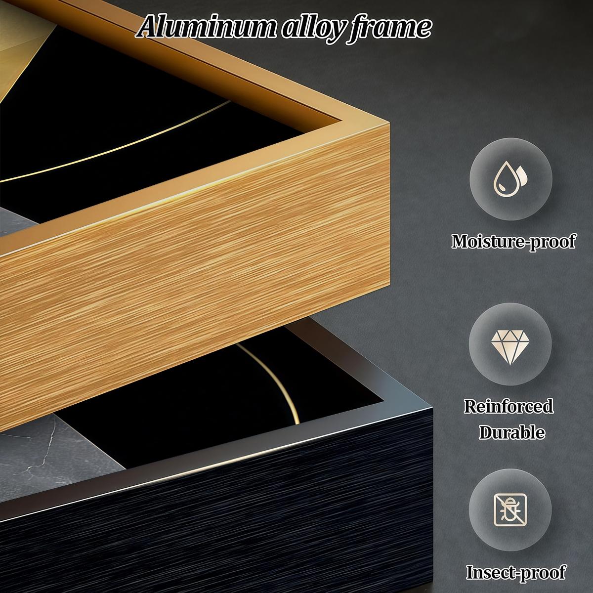 3 Counts Aluminum Alloy Framed Painting, Abstract Geometric Gold And Black Art Pictures, Home Decoration For Living Room, Bedroom, Office, Restaurant, Hallway Wall Decor, Odorless Print Artwork, Luxury Perfect Gift For Friends And Family