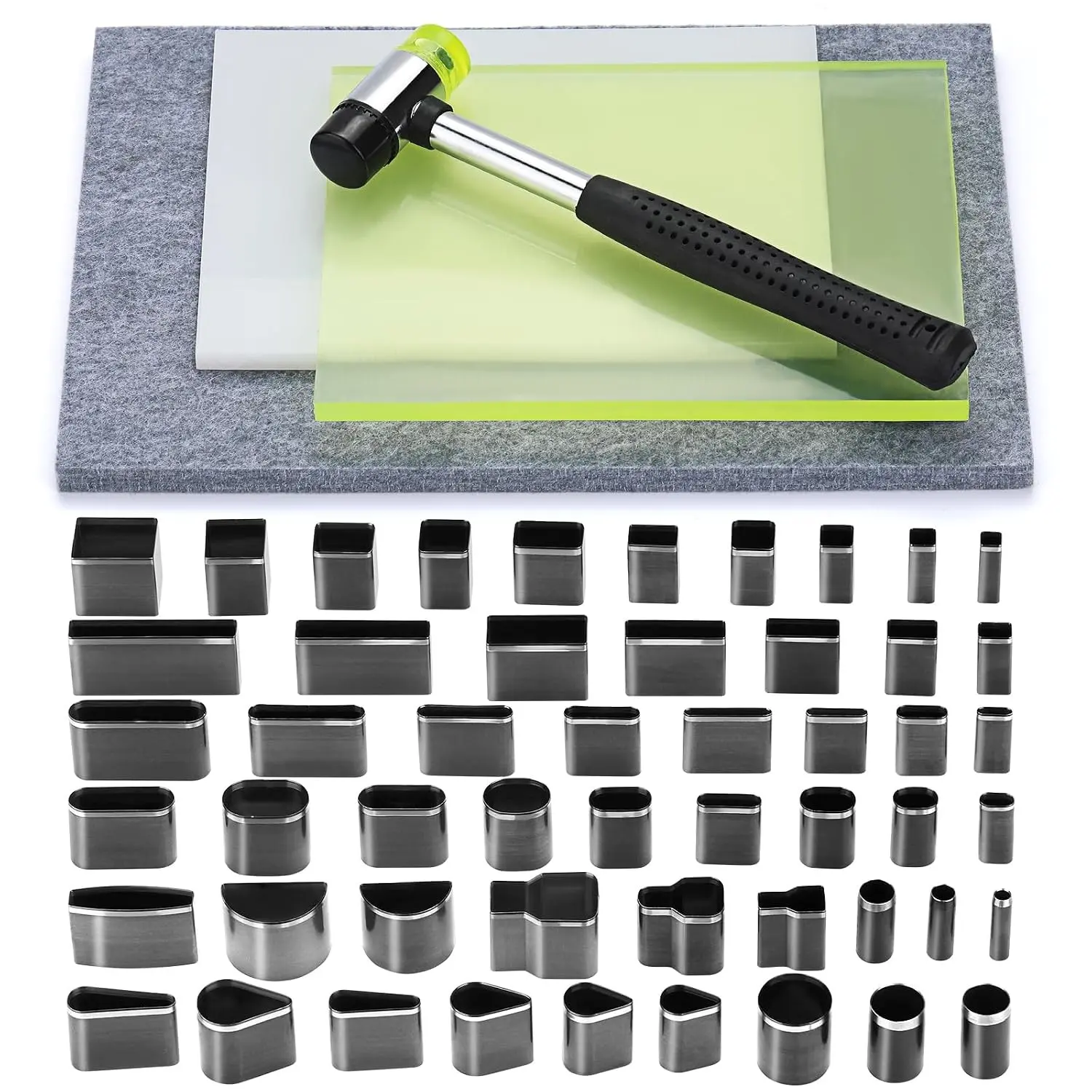 Leather Hole Punch Tool Leather Punch Mat 3 Pcs Craft Punching Pad with Nylon Hammer and Sound Absorbing Pad for DIY Crafts