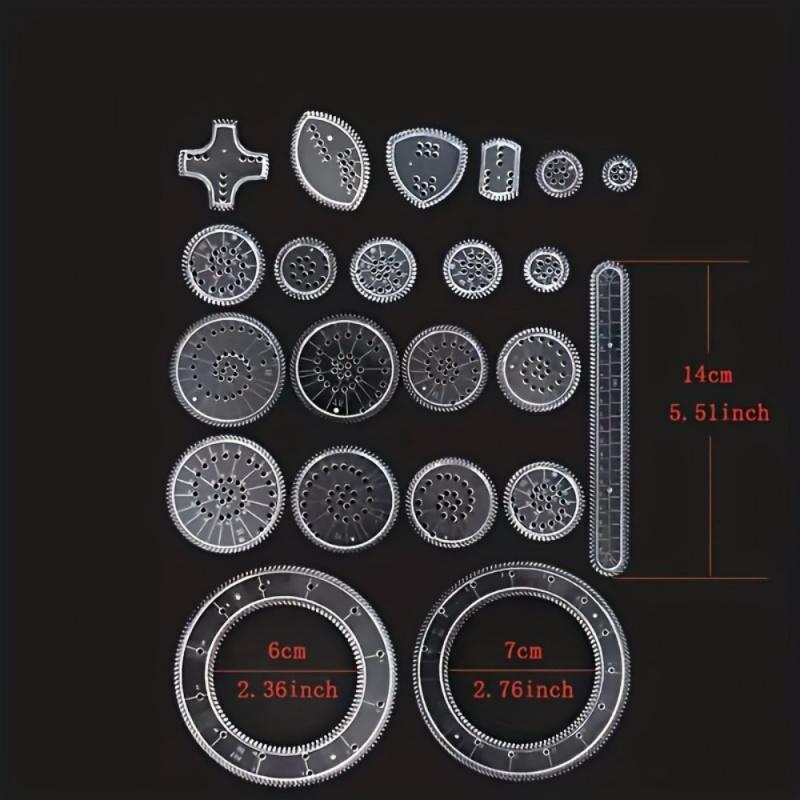 Creative Gear Pattern Drawing Ruler Set, 22pcs/set Transparent Magic Template, Multifunctional Geometric Drawing Ruler, Drawing Supplies