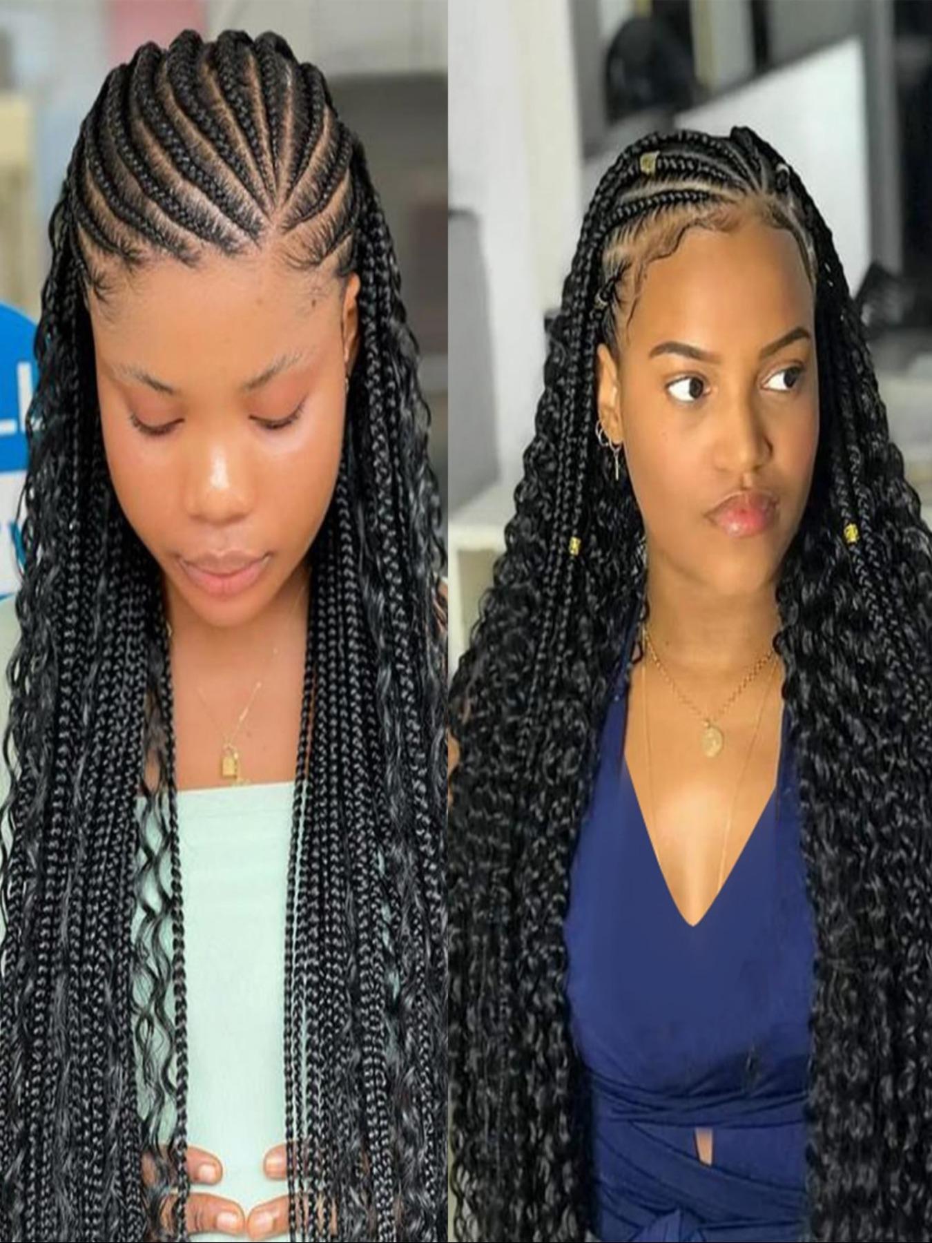 Boho Style 36 Inch Braided Wigs for Women, HD Full Lace Side Part, Synthetic Heat Resistant Fiber, Handmade Braids for Daily Wear