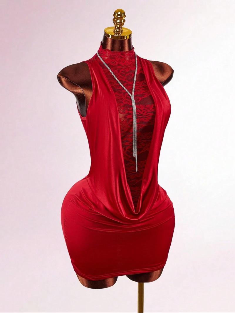 Sexy Lace Backless Cut Out Short Dress, Elegant Summer Fashion, Perfect for Parties and Events, Women's Casual Wear, Ball Party Dress