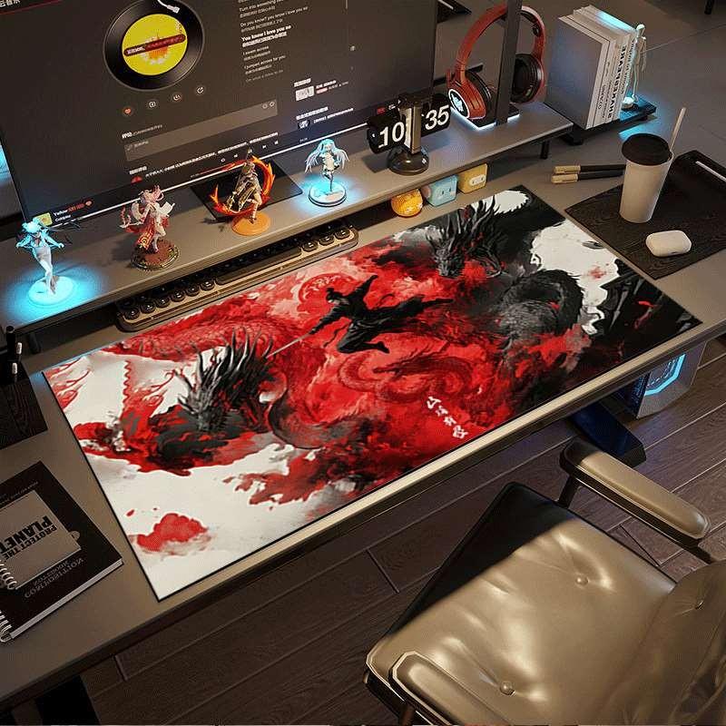 Durable Large Anti-Slip Rubber Mouse Pad, Dragon Water Ink Design, Gaming Office Multi-Functional Keyboard Mat, Perfect Holiday Gift