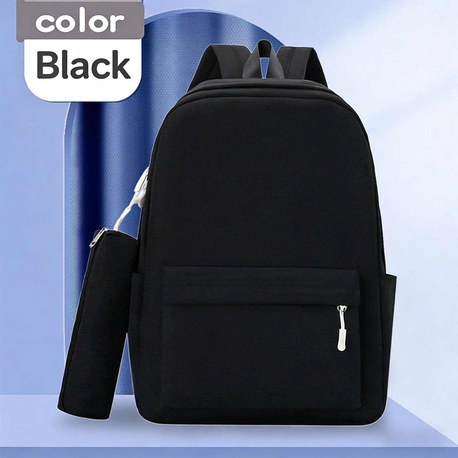 Jesus Letter Pattern Backpack & Pencil Case Set, Large Capacity Commute Backpack, Simple Solid Color with Multiple Colors, Ergonomic Shoulder Straps