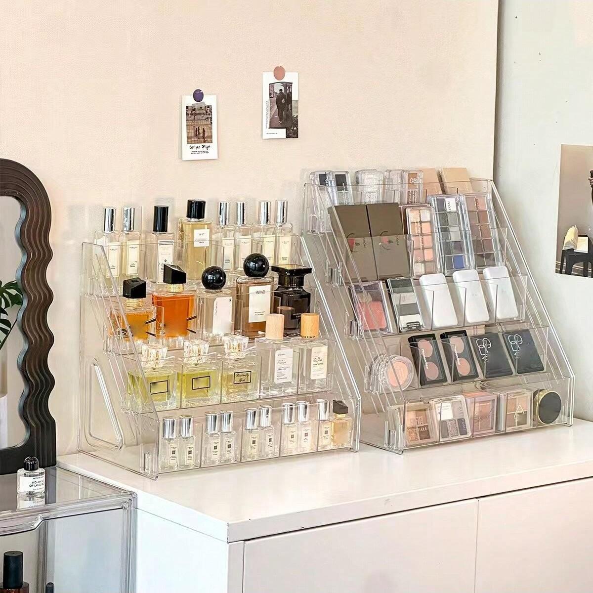 Transparent Acrylic Eyeshadow Palette Organizer, Multi-Layer Cosmetic Storage Rack, Easy Access Drawer Divider, Ideal for Makeup Organization