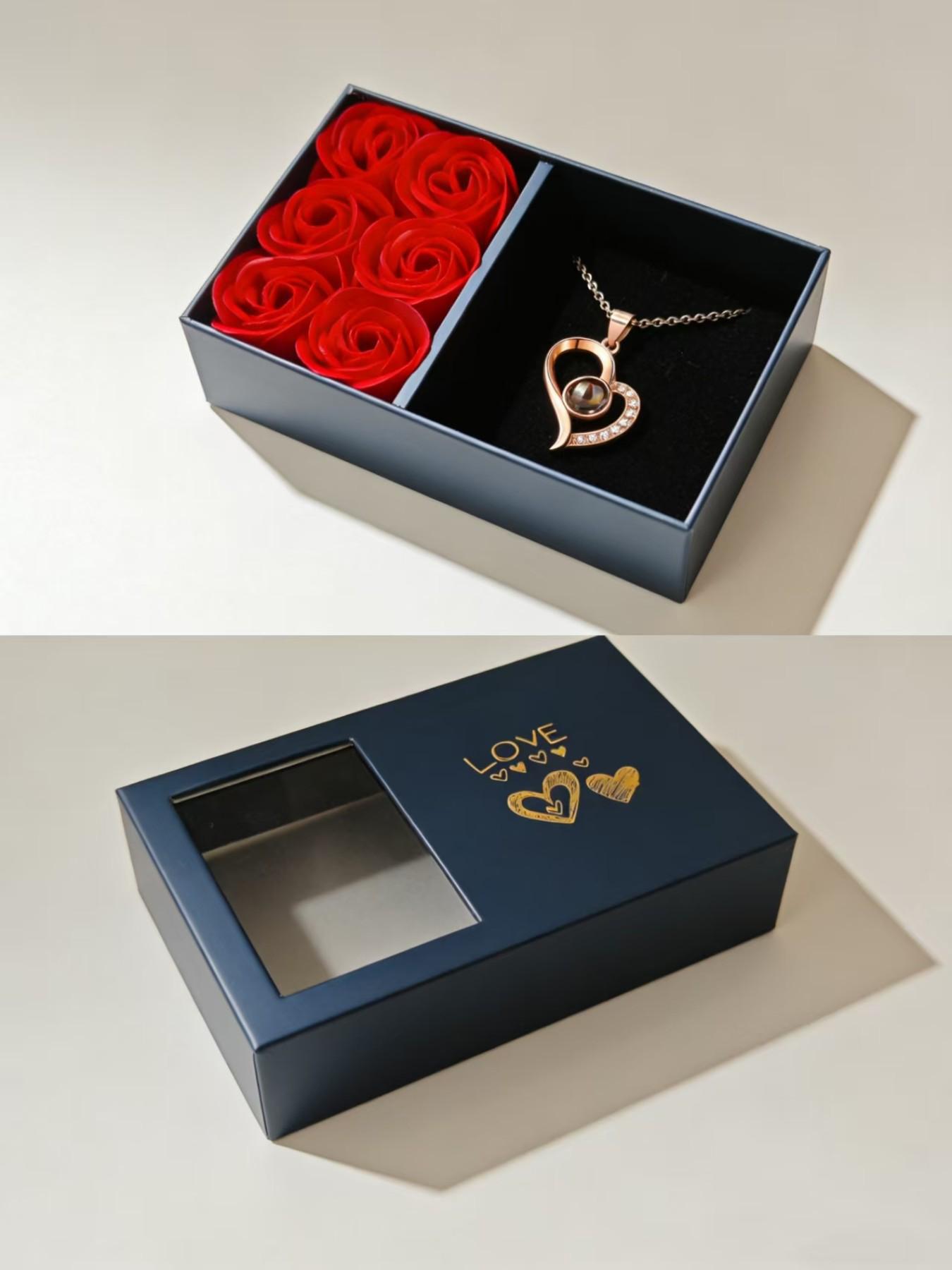 Valentine's Day Rose Gold Heart Language Necklace Gift Set, Elegant Alloy Chain, Perfect for Mom and Girlfriend, 100 Love Languages