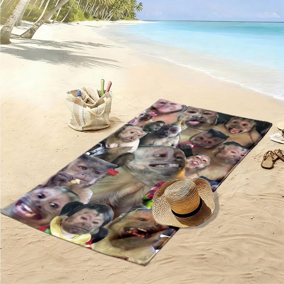 Funny Monkey Patch Beach Towel, High Weight Quick-Dry Fabric, Soft Skin-Friendly, Absorbent and Fast Drying, Reusable Gift for Memes Fans