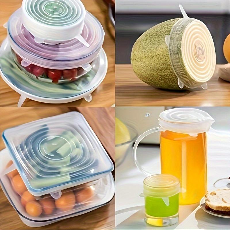 6 Pcs Silicone Stretch Lids, Reusable Durable Food Storage Covers, Fruit Storage, 6 Different Sizes for Bowls & Most Containers, Dishwasher Safe & Freezer Safe