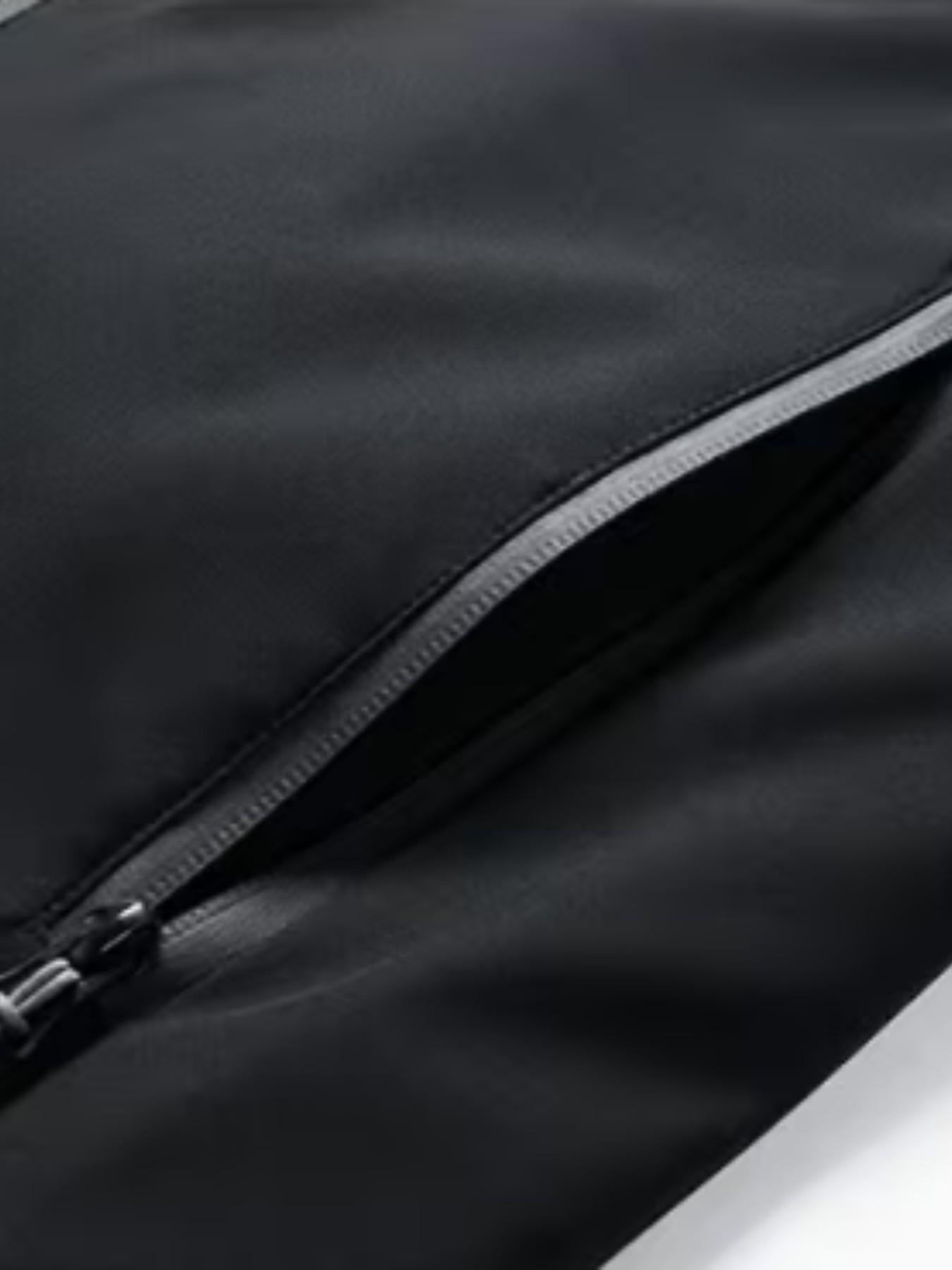 Men's Windproof Snow Jacket, Long Sleeve Fitted Outerwear, Geometric Pattern, Adjustable Strap, All Seasons