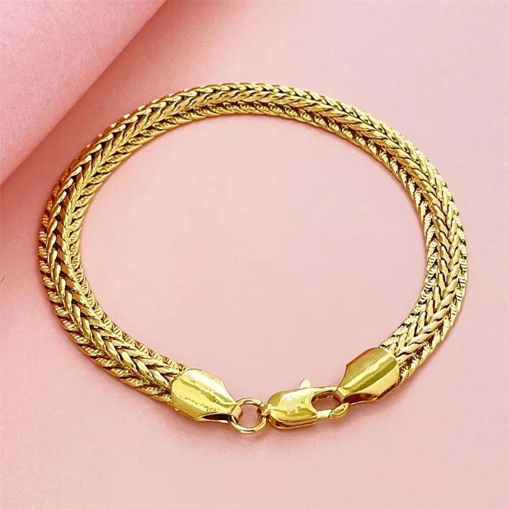 Men's & Women's 24K Gold AU999 6mm Dragon Bone Fishbone Bracelet - Pure gold, eye-catching 6mm design, perfect couple gift