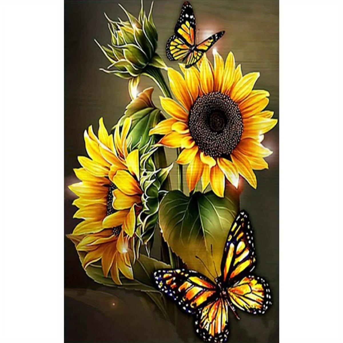 5D Diamond Painting Kit - Sunflower & Monarch Butterfly, Full Round Drill DIY Art Crafts for Home Wall Decor & Gift