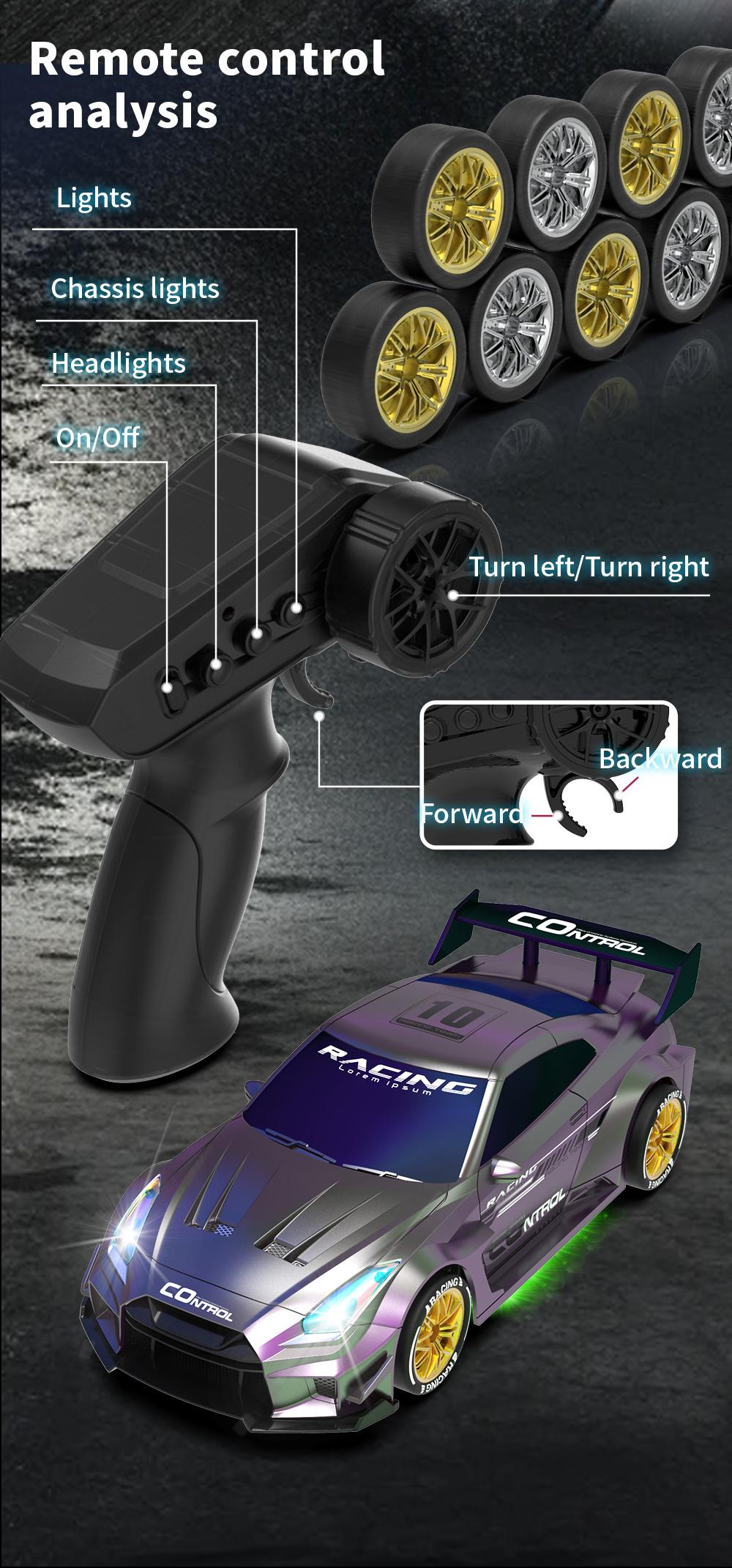 1:24 RC Drift Car, 2.4g Four-Wheel Remote Control Toy, LED Lights, Obstacle Props, Perfect Birthday Gift, Requires 2 Aa Batteries 1:24 RC Drift Car, 2.4g Four-Wheel Remote Control Toy, LED Lights, Obstacle Props, Perfect Birthday Gift, Requires 2 Aa Batteries