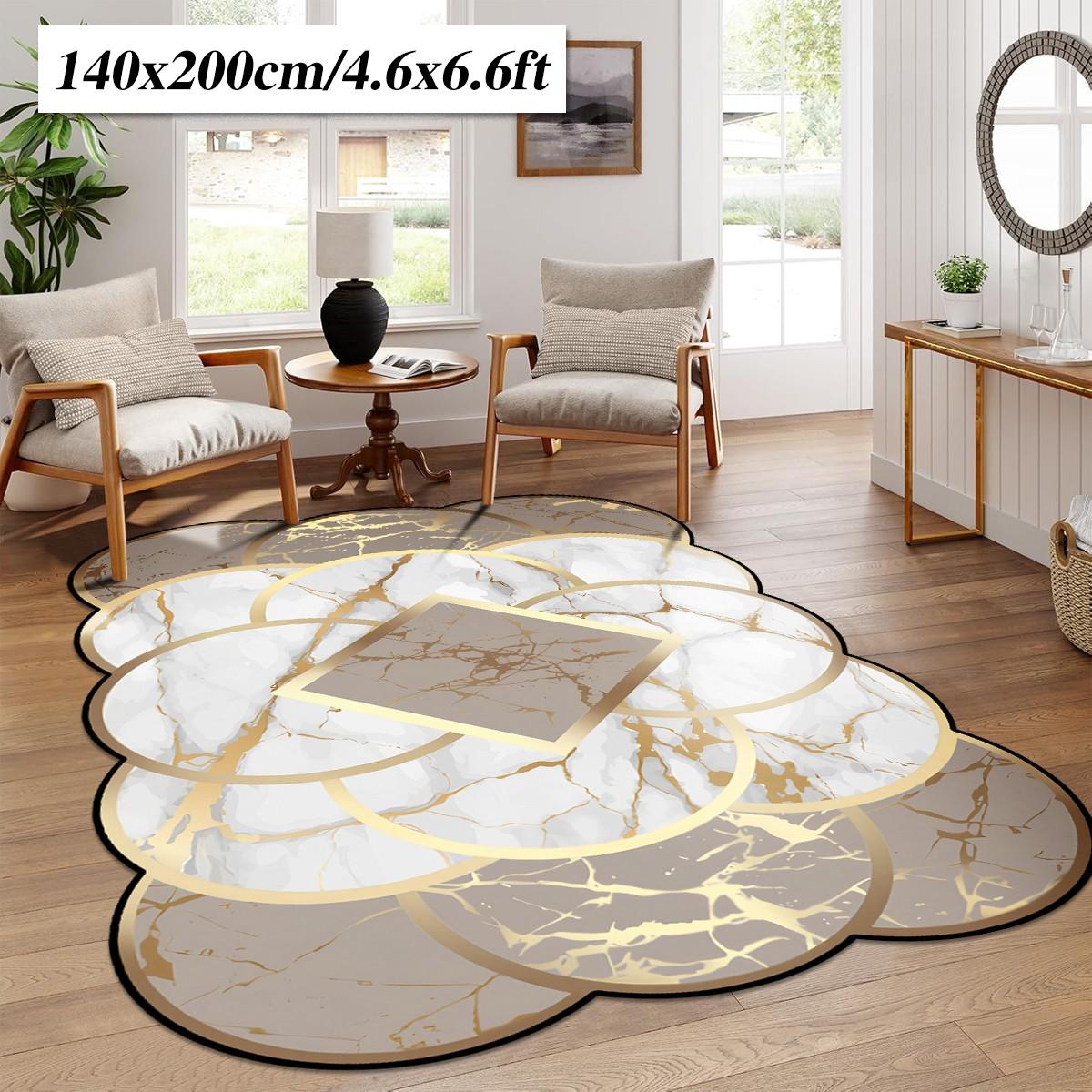 Irregular Living Room Rug, Luxury Marble Texture, Non-Slip Washable Carpet, Bedroom Bedside Mat, French Style Home Decor, Kitchen Bathroom Study Closet