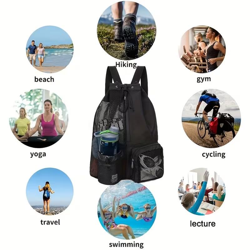 Polyester Drawstring Gym Bag, Lightweight Sports Backpack, Fitness Yoga Bag, Beach Backpack, Casual Outdoor Daily Use, Unisex