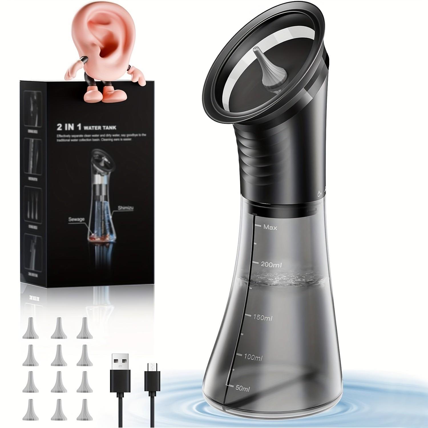 Professional Electric Earwax Removal System, 3-Gear Hydraulic Ear Cleaning Set with Water Temperature Sensor, Visible Waste Bin and USB Charging, Ear Cleaning Water Machine, Ear Irrigation System, Earwax Remover