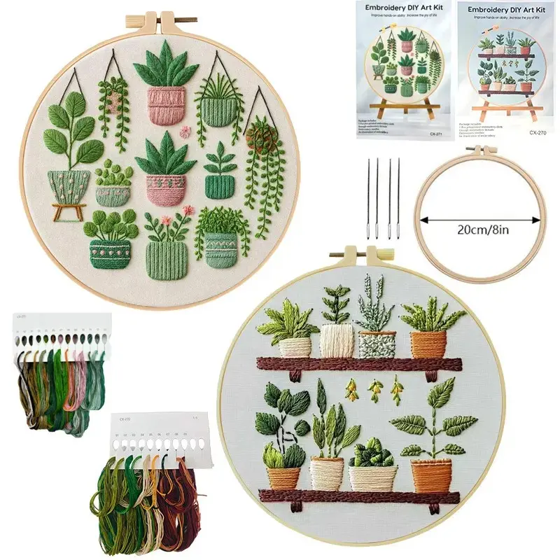 Flower Embroidery Kit for Beginners - DIY Cross Stitch Craft with Potted Plant Design, Stitch Guide & All Necessary Materials (Fashion Accessory Set)
