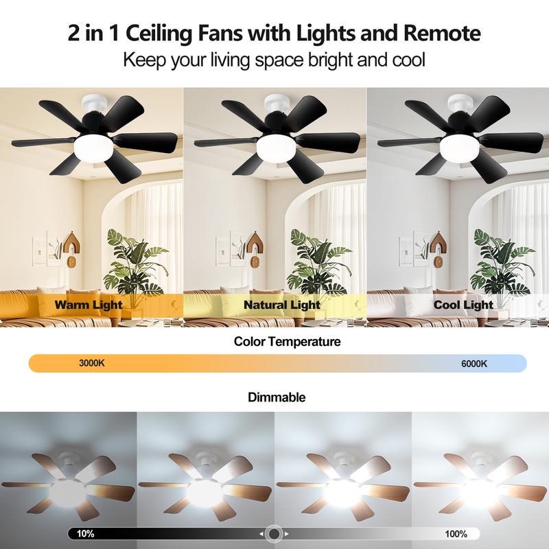 20.5" E27 Socket Ceiling Fan Light 30W-3-Speed Dimmable LED Fan Light,Silent Remote Control for Kitchen Garage Workshop