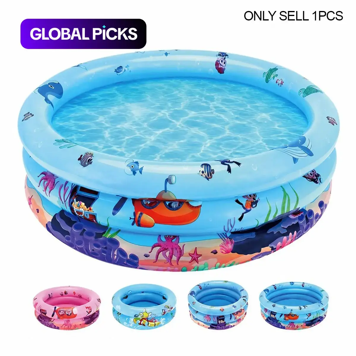 Inflatable Swimming Pool Ocean Animal Pattern Triple Ring Thickened Family Water Play Fishing Multi-Functional Best Parent-Child Interactive Toy Gift Inflatable Kiddie Pool Paddling Pool Inflatable Splash Pool