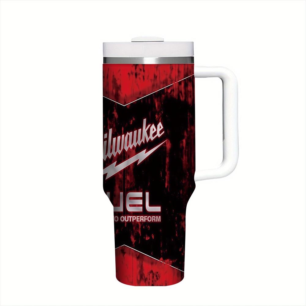 1pc 40oz Milwaukee Fuel Insulated Cup, Industrial Style, Vintage Car, Handle Straw Cup, Ideal for Garage, Office, Camping