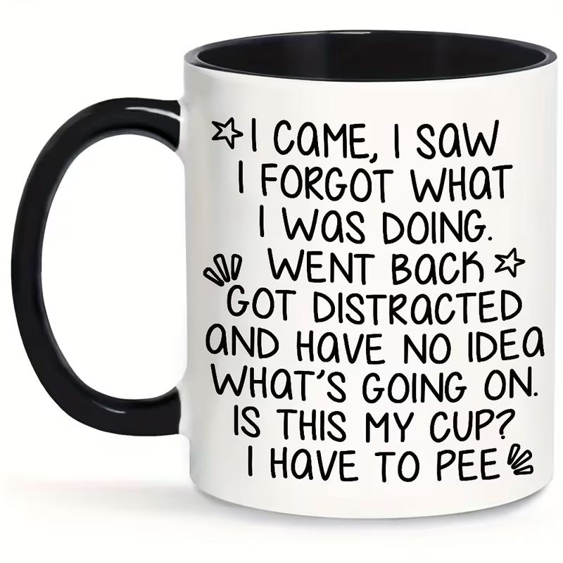 1pc Funny FORGETFUL Elderly Comic Mug - Ceramic Coffee Cup with "I Came & I Saw..." Funny Face, Suitable for Hot/Cold Drinks, Gift for Seniors, Birthday or Holiday Gifts